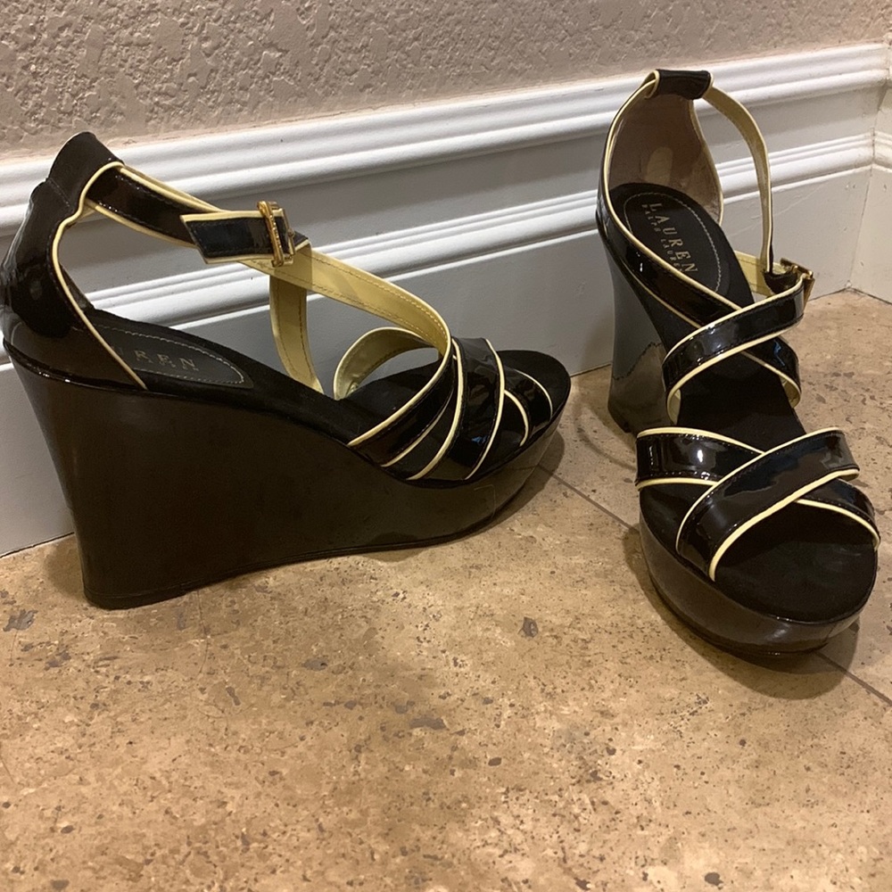 Patten leather cross ankle strap